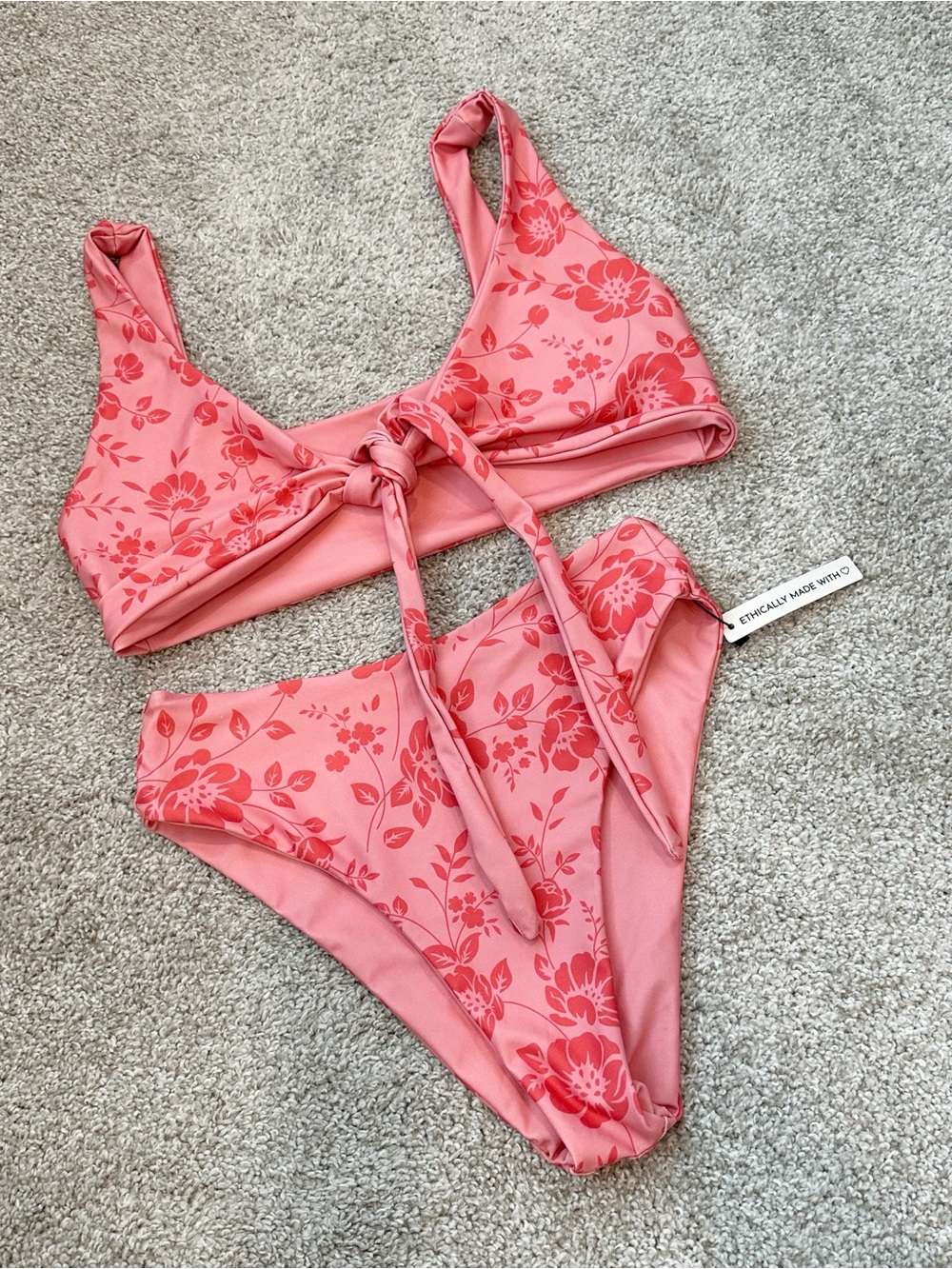 Leni Swims Reversible Pink Floral Knot-Front Bikini Set